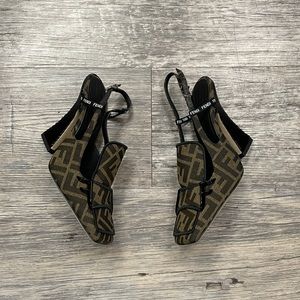 Fendi Freedom FF Logo Square Toe Slingback Heel Pumps 37